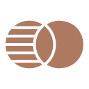 Venn diagram with brown circles, left circle featuring diagonal stripes.